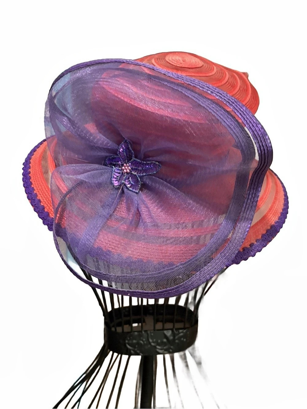 Women's Red & Purple Mesh Fascinator Hat Like New